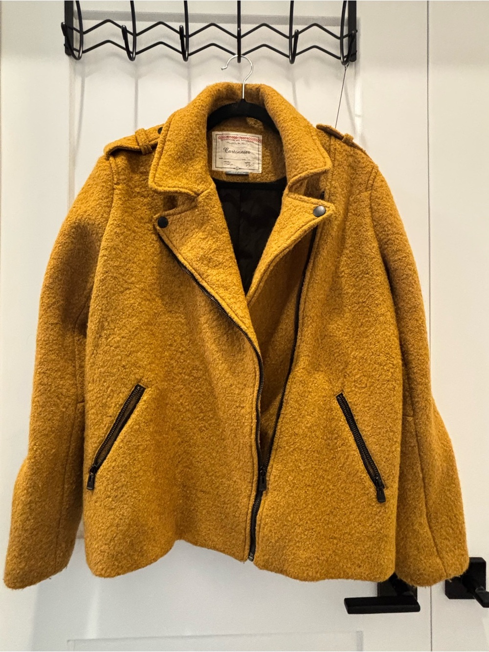 Cartonnier Mustard Bouclé Moto Jacket
